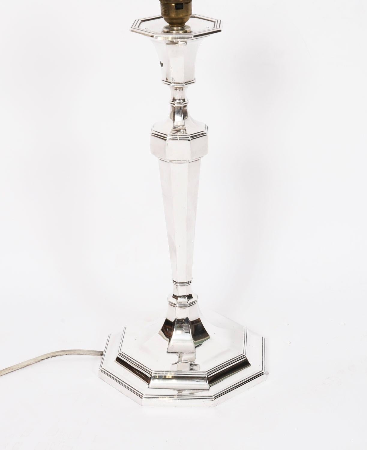 Antique George V Art Deco Sterling Silver Column Table Lamp Dated 1927 For Sale 1