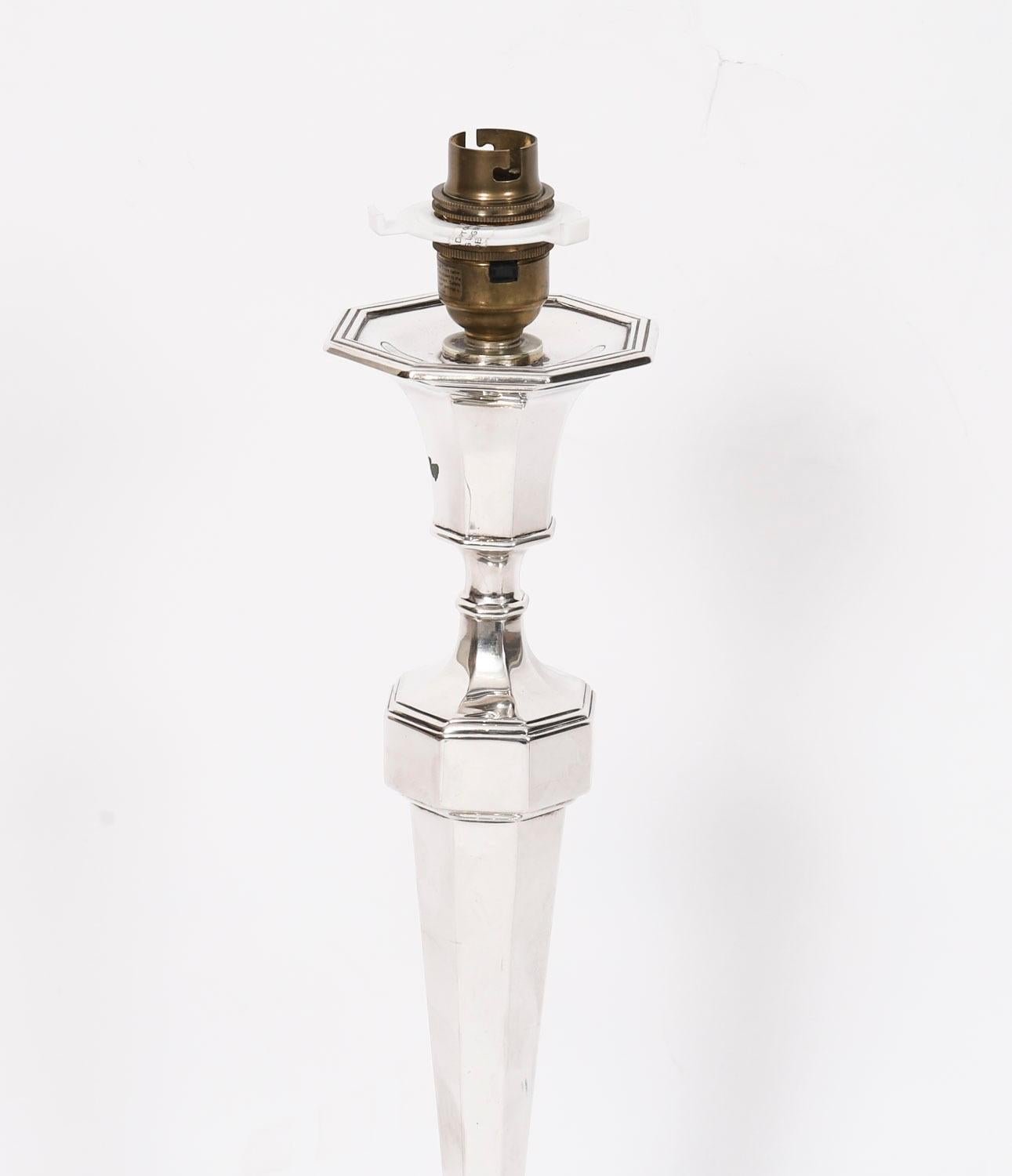 Antique George V Art Deco Sterling Silver Column Table Lamp Dated 1927 For Sale 2