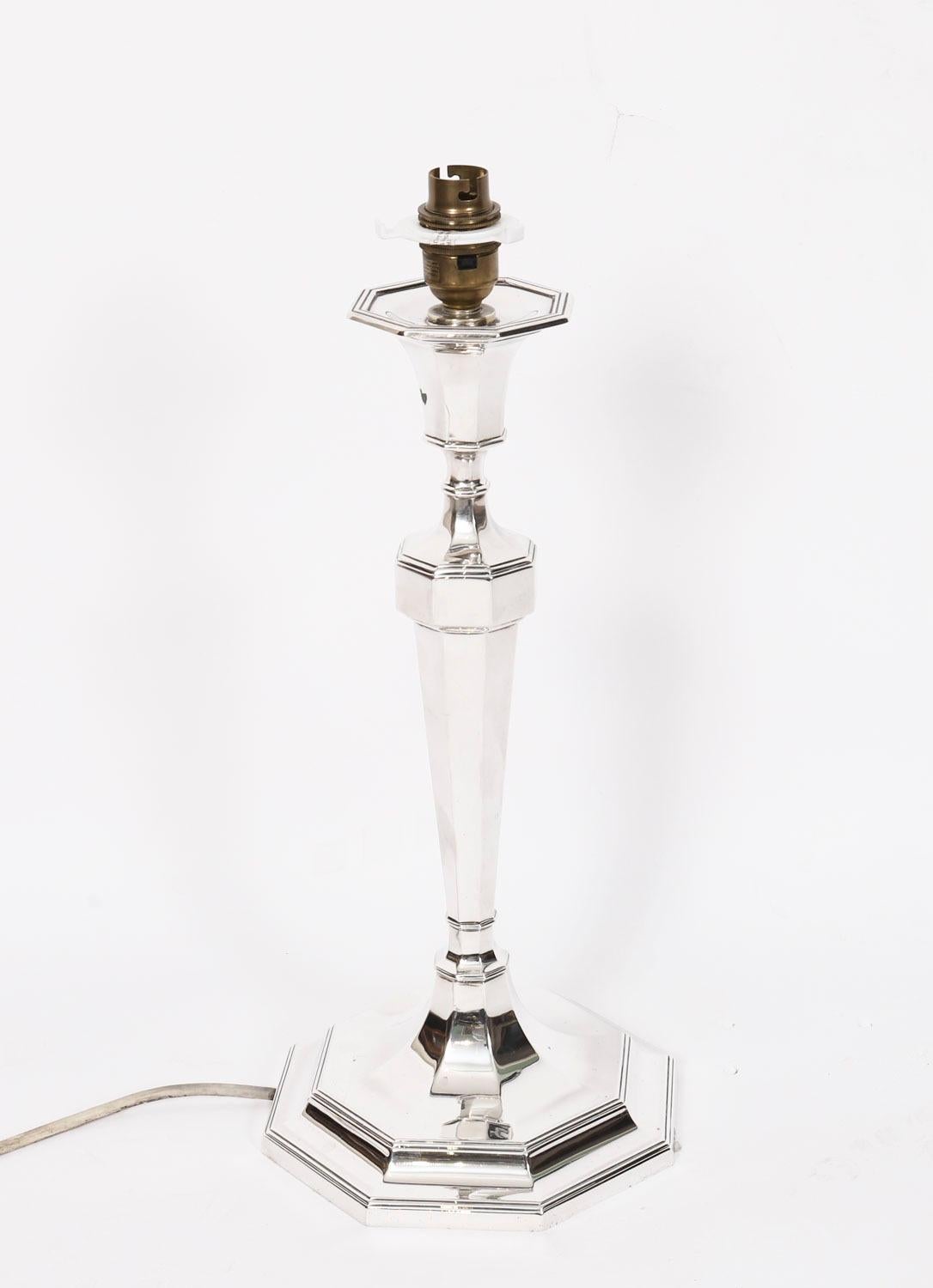 Antique George V Art Deco Sterling Silver Column Table Lamp Dated 1927 For Sale 3