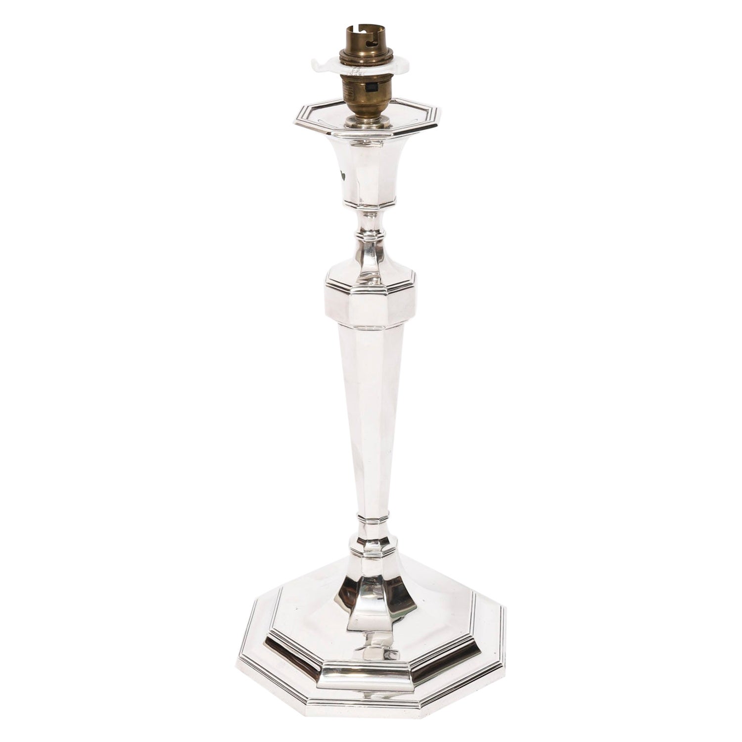 Antique George V Art Deco Sterling Silver Column Table Lamp Dated 1927 For Sale