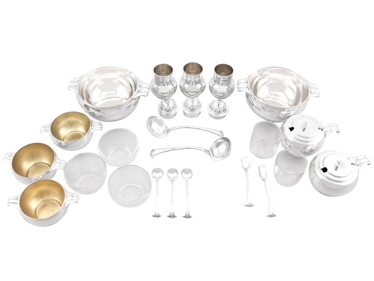 Antique George V Art Deco Sterling Silver Condiment Set '1934' In Excellent Condition For Sale In Jesmond, Newcastle Upon Tyne