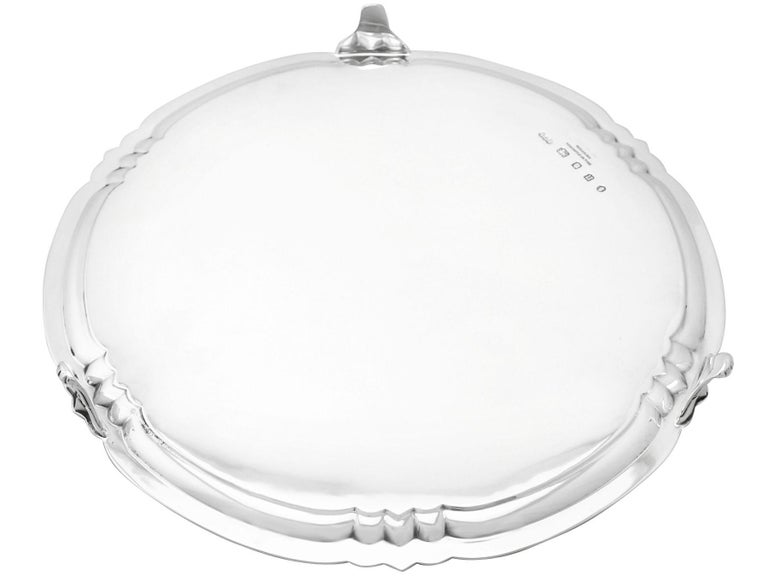 Antique George V Art Deco Style Sterling Silver Salver by Reid & Sons For Sale 3
