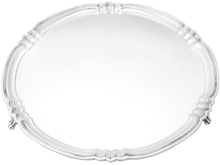 Antique George V Art Deco Style Sterling Silver Salver by Reid & Sons For Sale