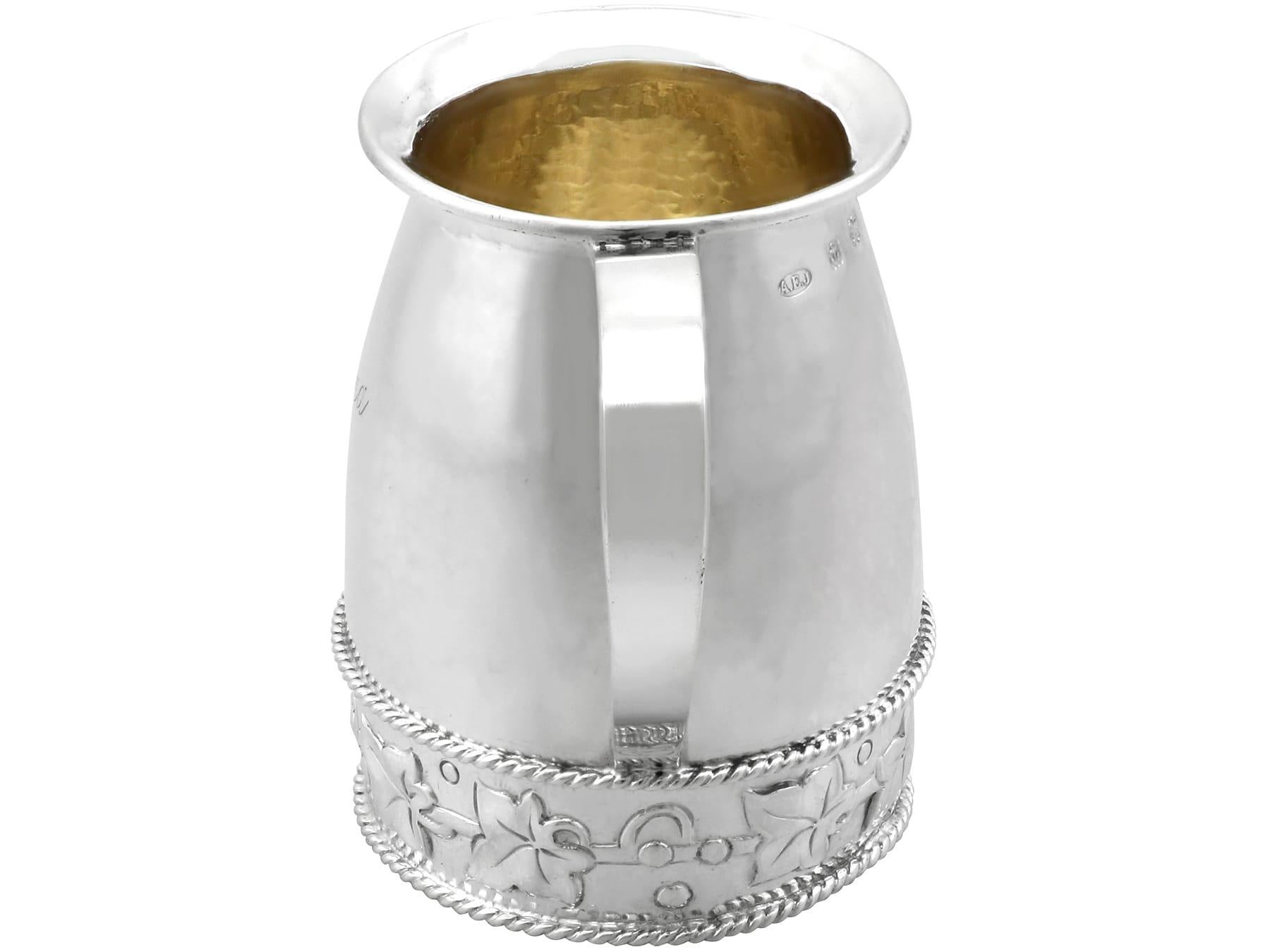 Arts and Crafts Antique George V Arts & Crafts Style Sterling Silver Mug (1911) For Sale
