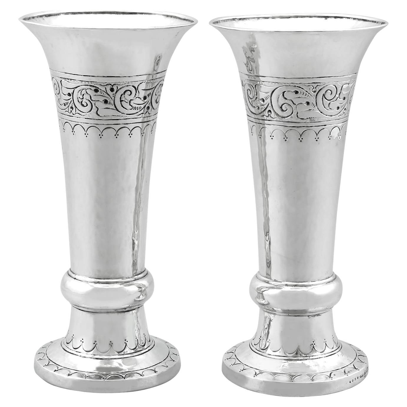 Antique George V Arts & Crafts Style Sterling Silver Vases by Liberty & Co Ltd For Sale