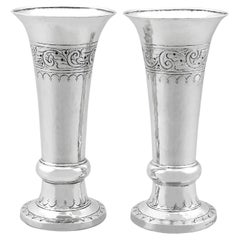 Antique George V Arts & Crafts Style Sterling Silver Vases by Liberty & Co Ltd