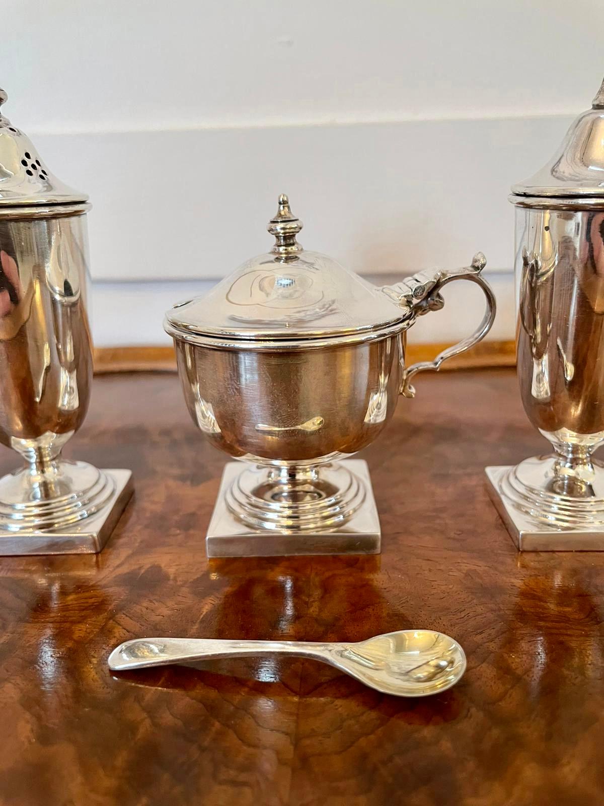 Other Antique George V Cased 4-Piece Sterling Silver Condiment Set, Viners Sheffield For Sale