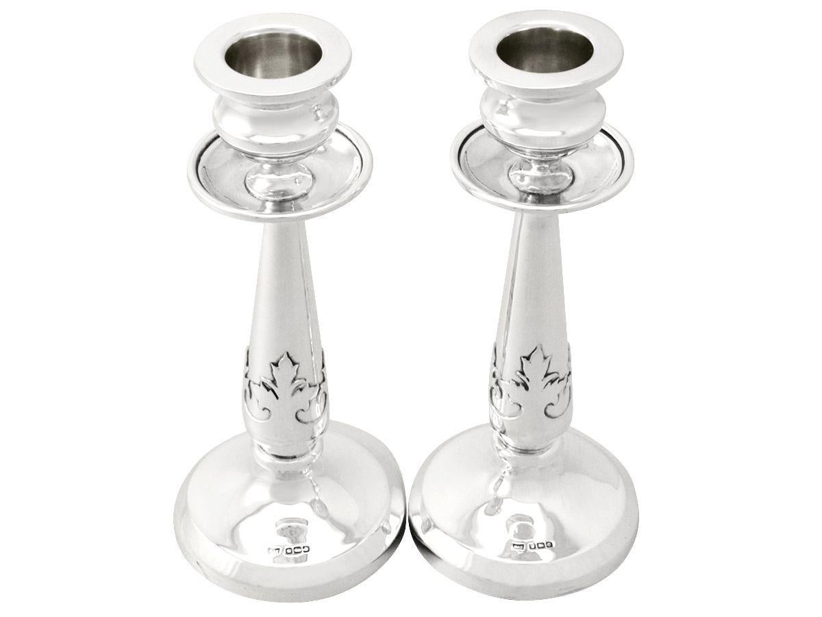 Arts and Crafts Antique English Sterling Silver Candlesticks by Walker & Hall For Sale