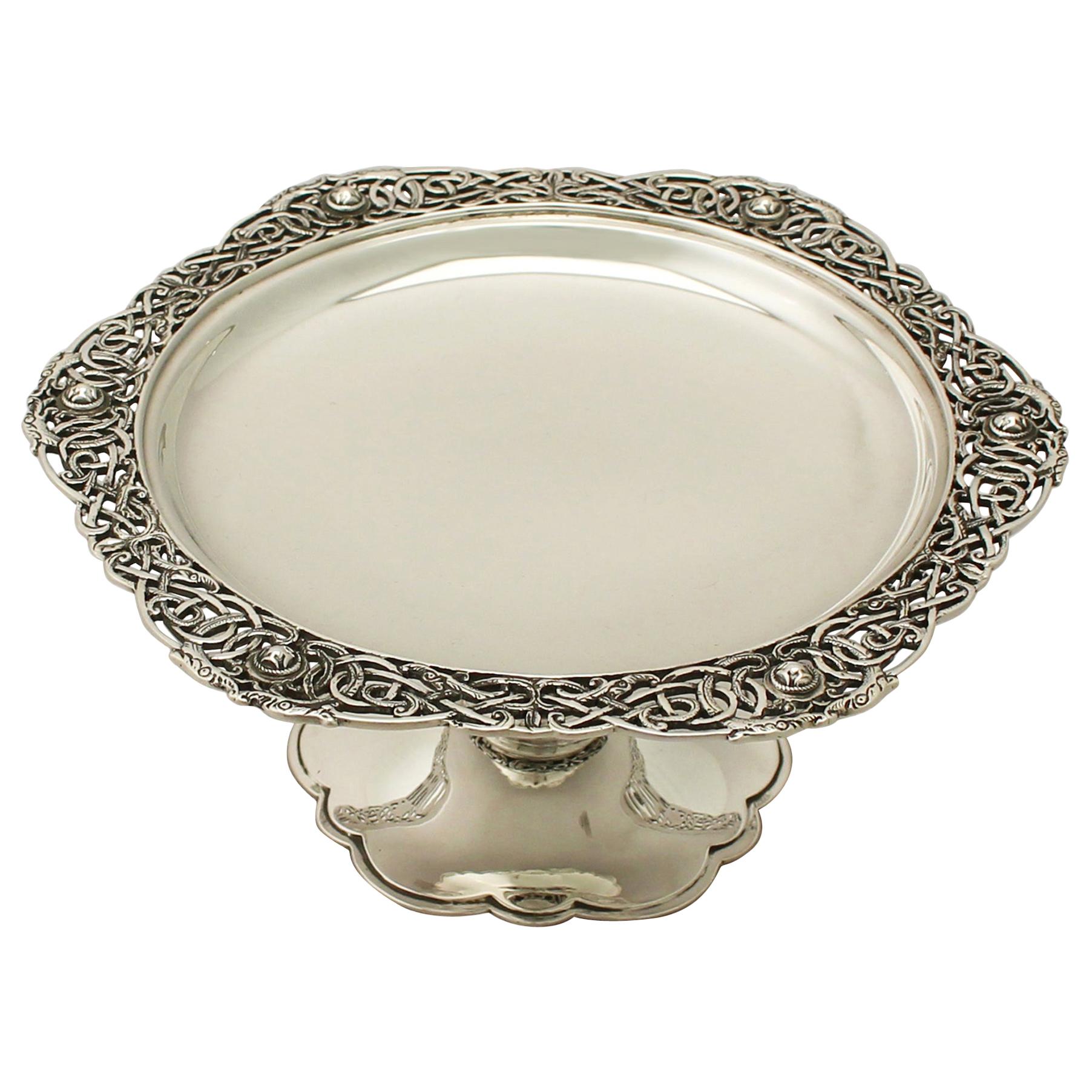 Antique George V Lindisfarne Style Irish Sterling Silver Tazza, 1923