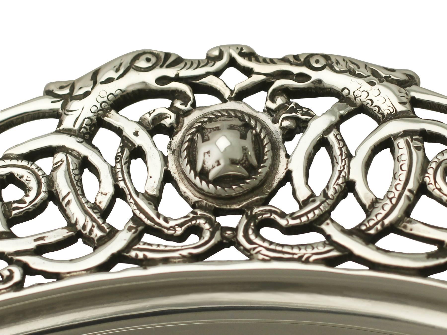 Early 20th Century Antique George V Lindisfarne Style Irish Sterling Silver Tazza, 1923