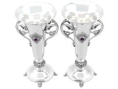 Antique George V Lindisfarne Style Irish Sterling Silver Vases