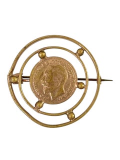 Antike Georg V. "Glücksmünze" Brosche im Sovereign-Stil, frühes 20. britisches Jahrhundert