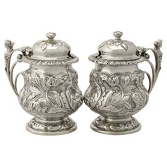 Antique George V Pair of English Sterling Silver Mustard Pots