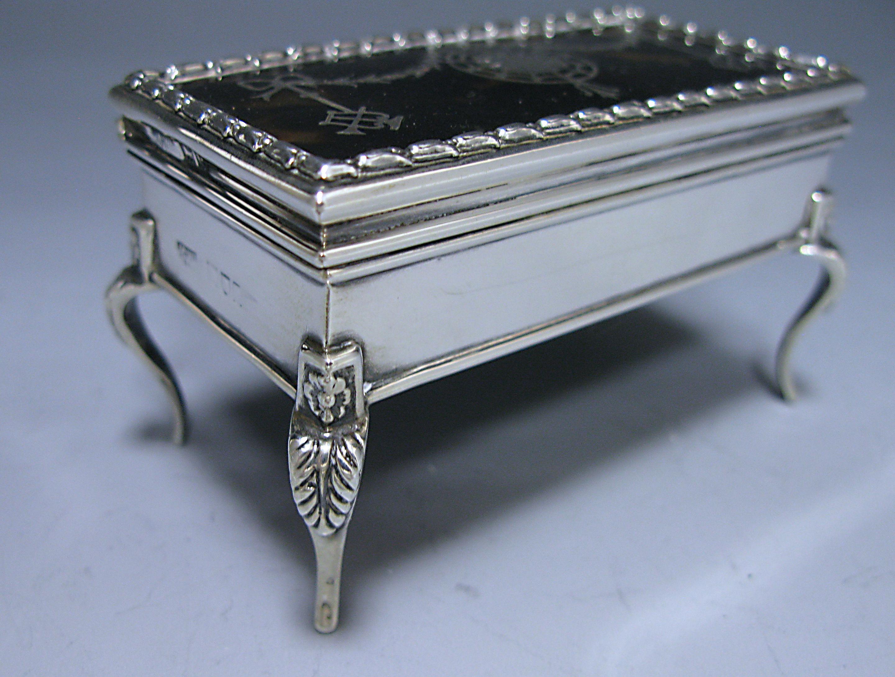English Antique George V Silver and Tortoiseshell Trinket Jewellery Box For Sale