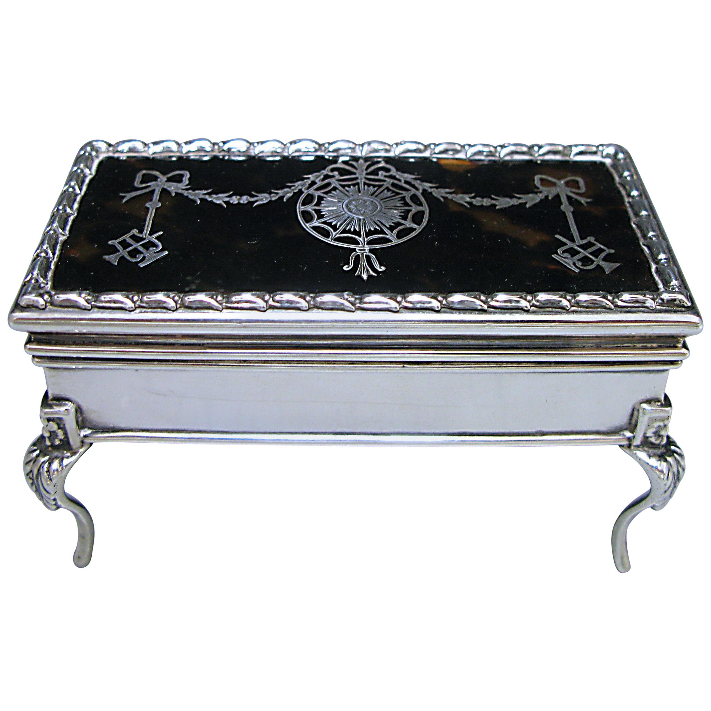 Antique George V Silver and Tortoiseshell Trinket Jewellery Box For Sale