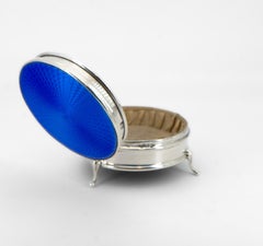 Antique George V Silver & Blue Enamelled Trinket Box On Feet 1929