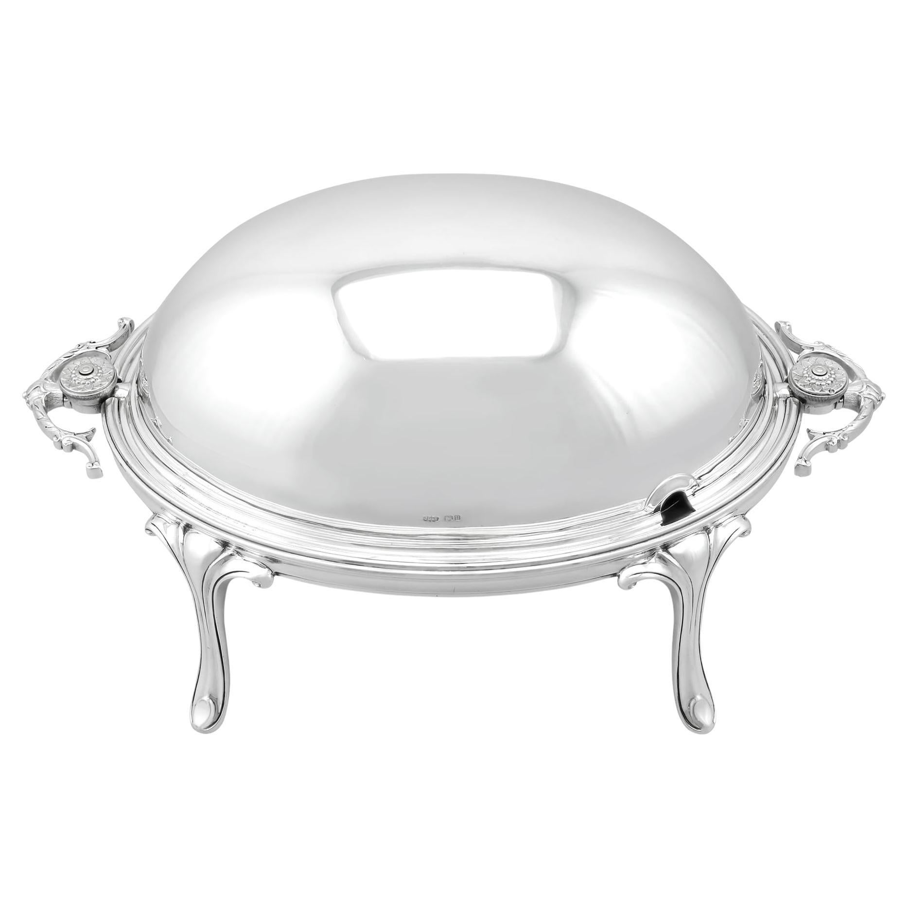 Antique George V Sterling Silver Breakfast / Warming Dish For Sale