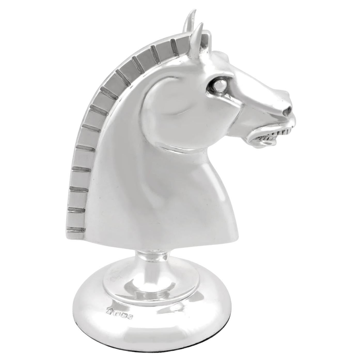 Antique George V Sterling Silver Chess Knight Desk Paperweight For Sale