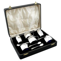 Service à condiments antique George V en argent sterling