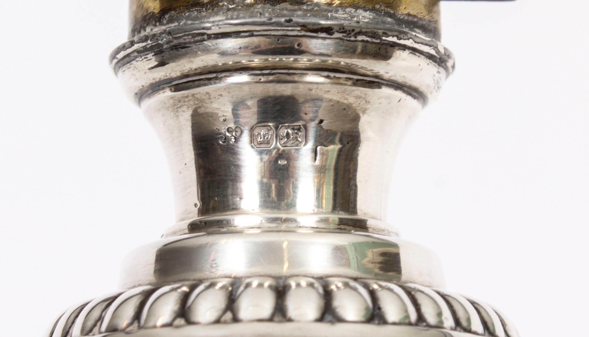 Antique George V Sterling Silver Corinthian Column Table Lamp Dated 1928 7