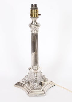 Antique George V Sterling Silver Corinthian Column Table Lamp Dated 1928