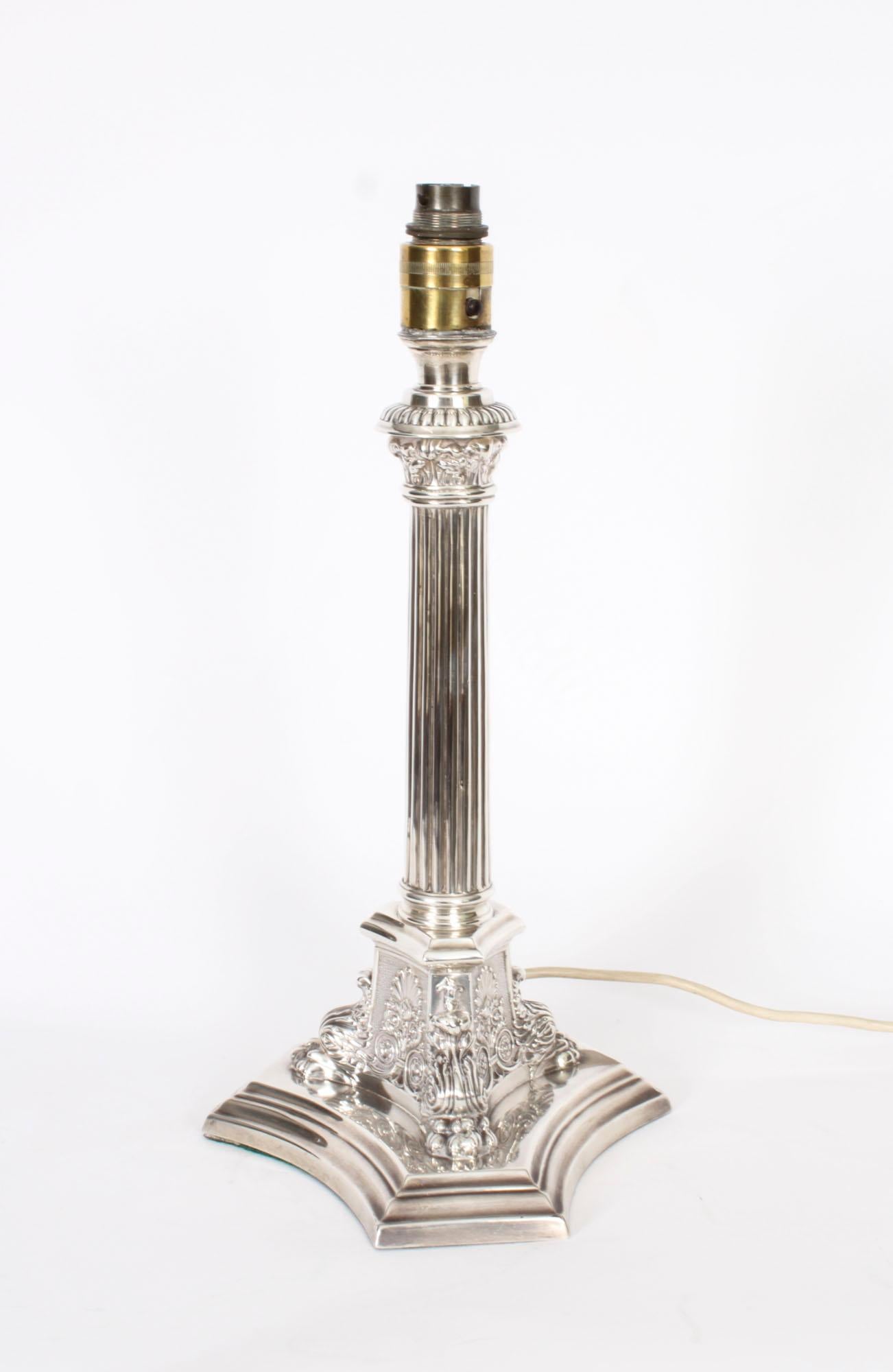 Antique George V Sterling Silver Corinthian Column Table Lamp Dated 1928 5