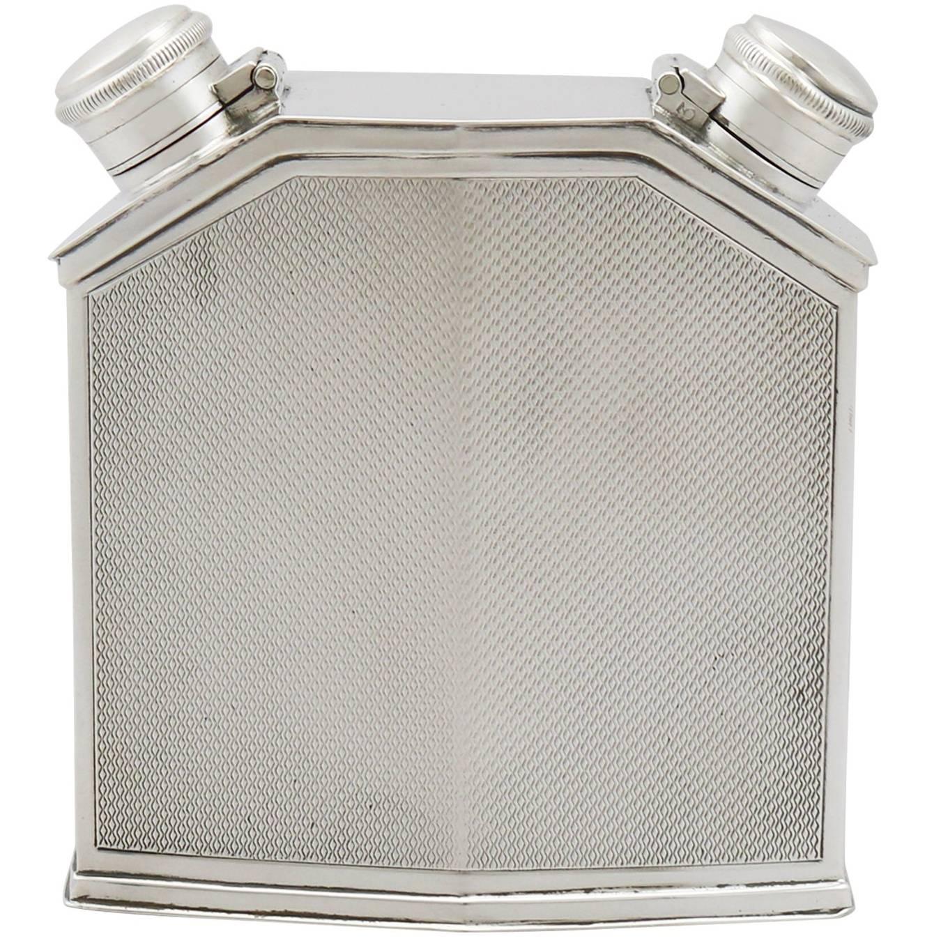 Antique George V Sterling Silver Double Hip Flask