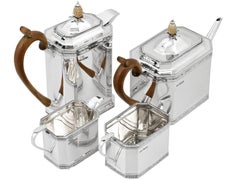 Antique George V Sterling Silver Four Piece Tea and Coffee Service (1928)