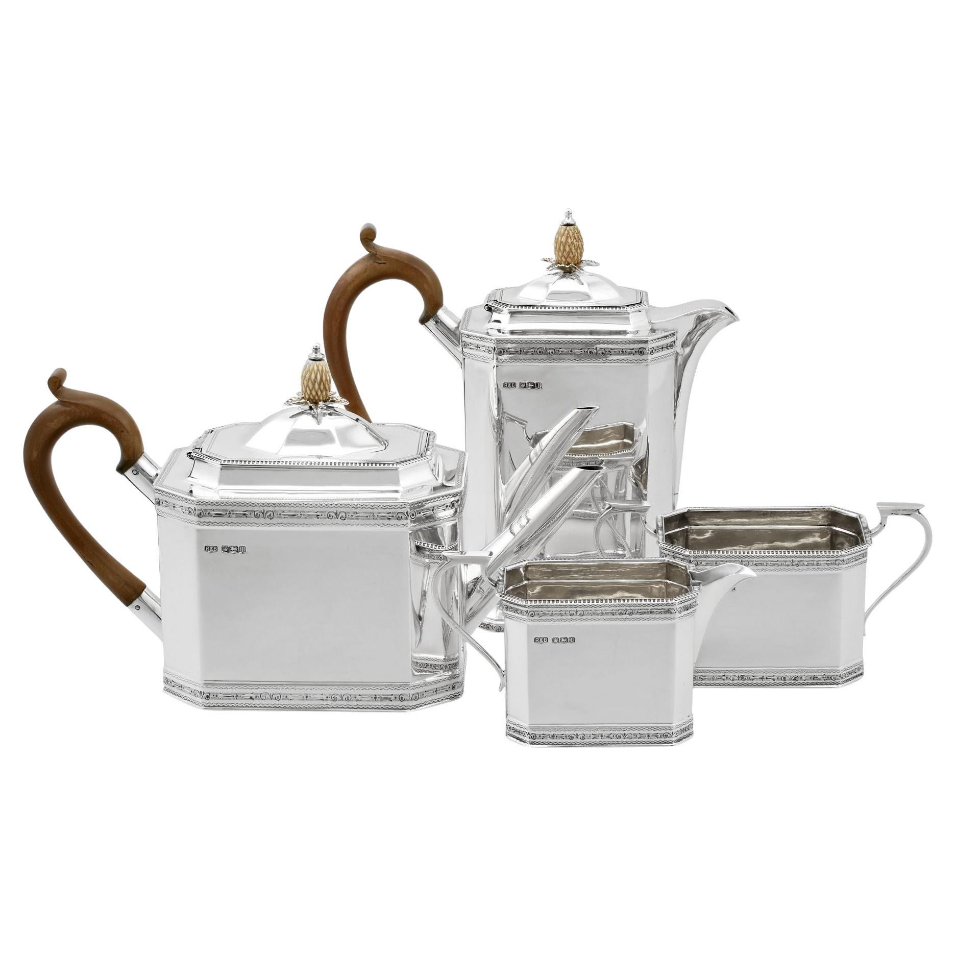 Antique George V Sterling Silver Four Piece Tea and Coffee Service (1928)