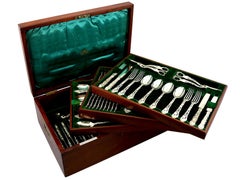Antique George V Sterling Silver Gilt Canteen of Cutlery for Eighteen Persons
