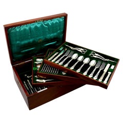 Antique George V Sterling Silver Gilt Canteen of Cutlery for Eighteen Persons