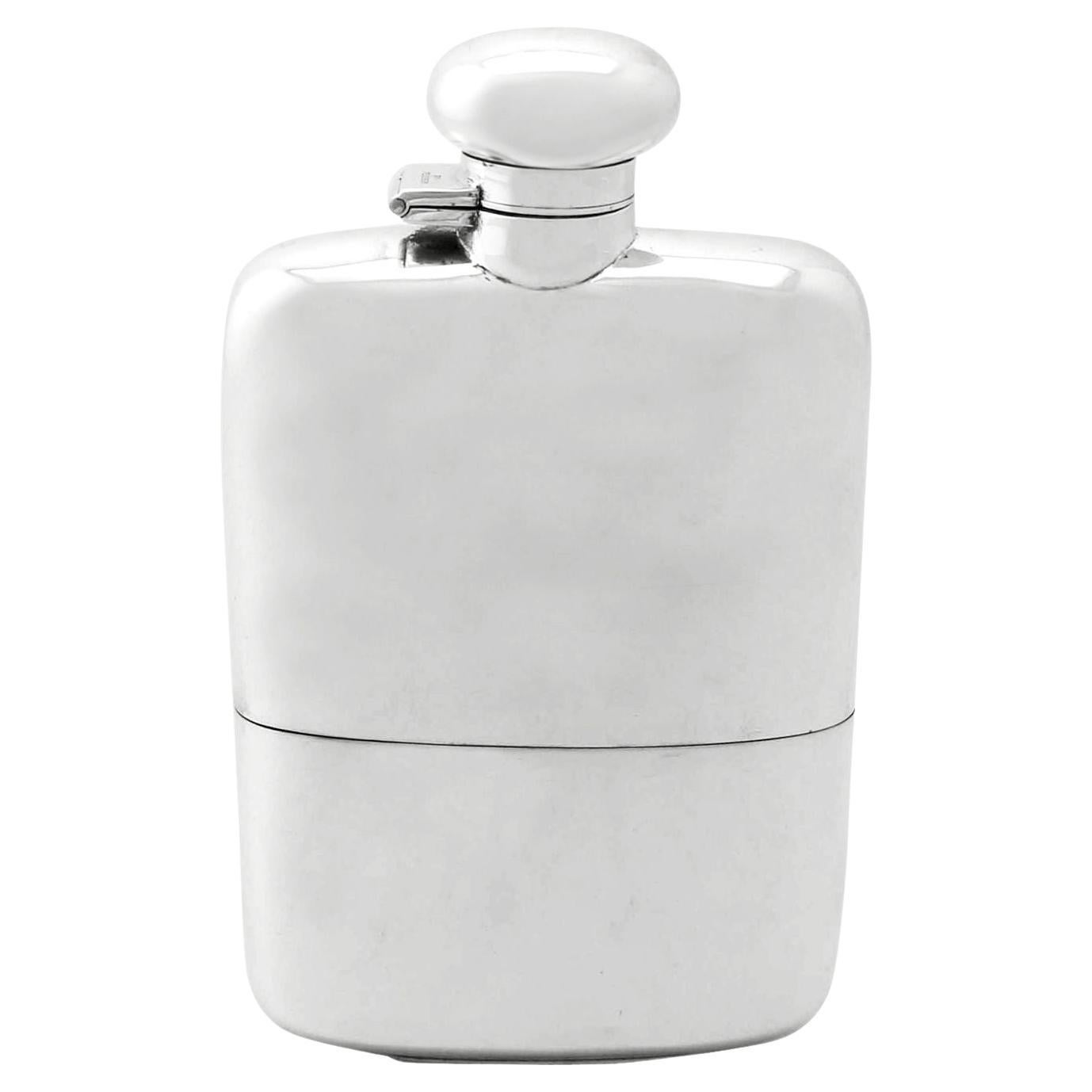 Vintage Beach Silver Hip Flask D1 8oz Stainless Steel Old Fashioned Retro 