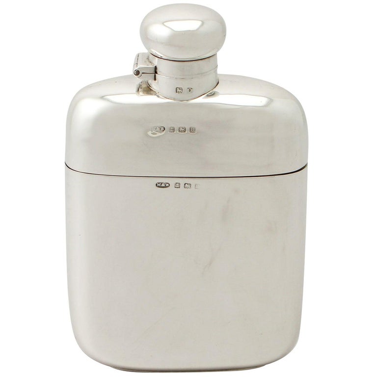 Antique V Sterling Silver Hip Flask For Sale at 1stdibs