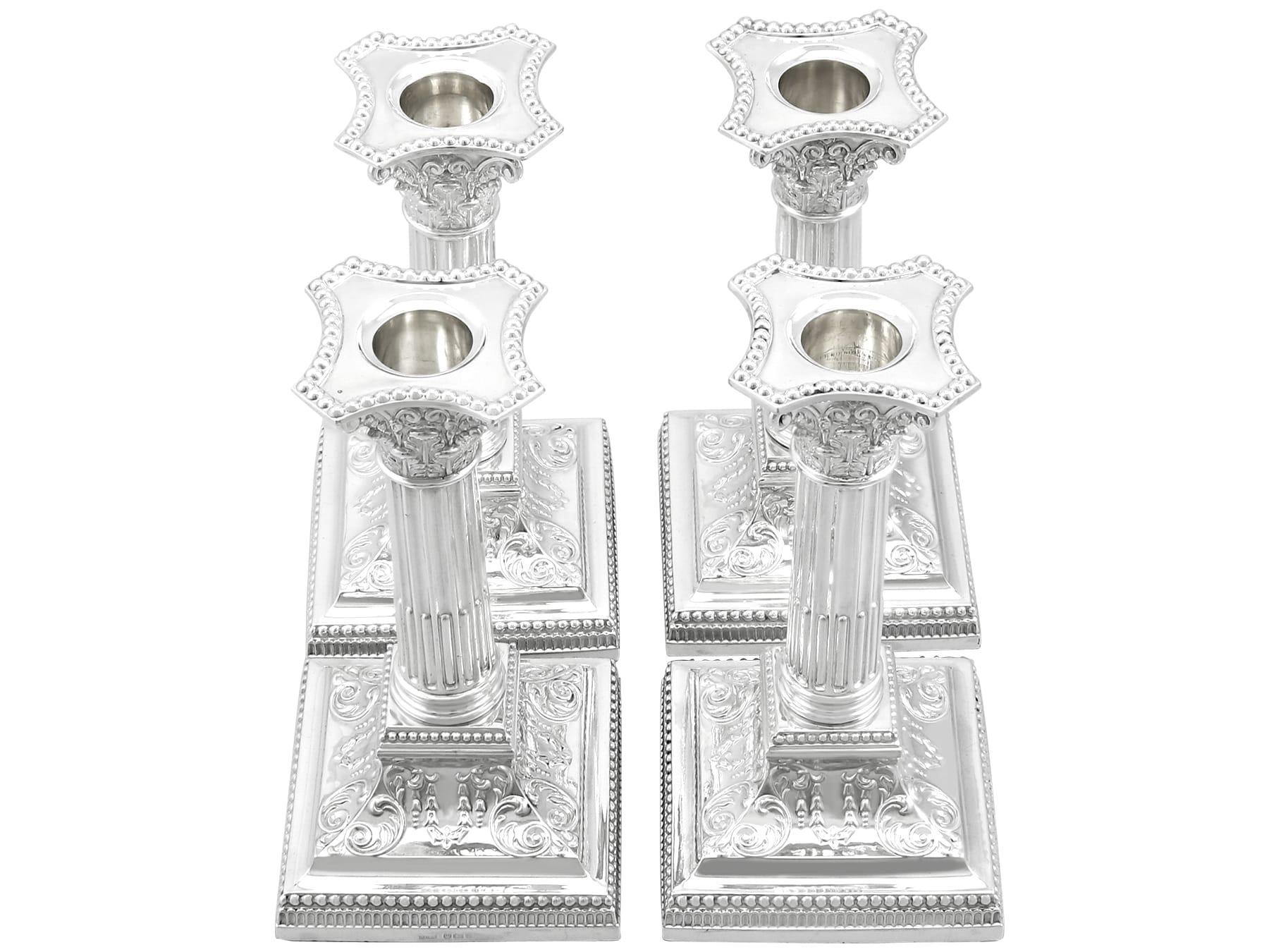English Antique George V Sterling Silver Piano Candlesticks (1911) For Sale