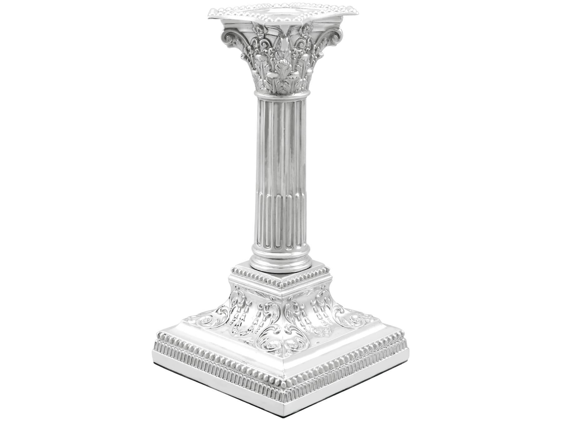 Early 20th Century Antique George V Sterling Silver Piano Candlesticks (1911) For Sale