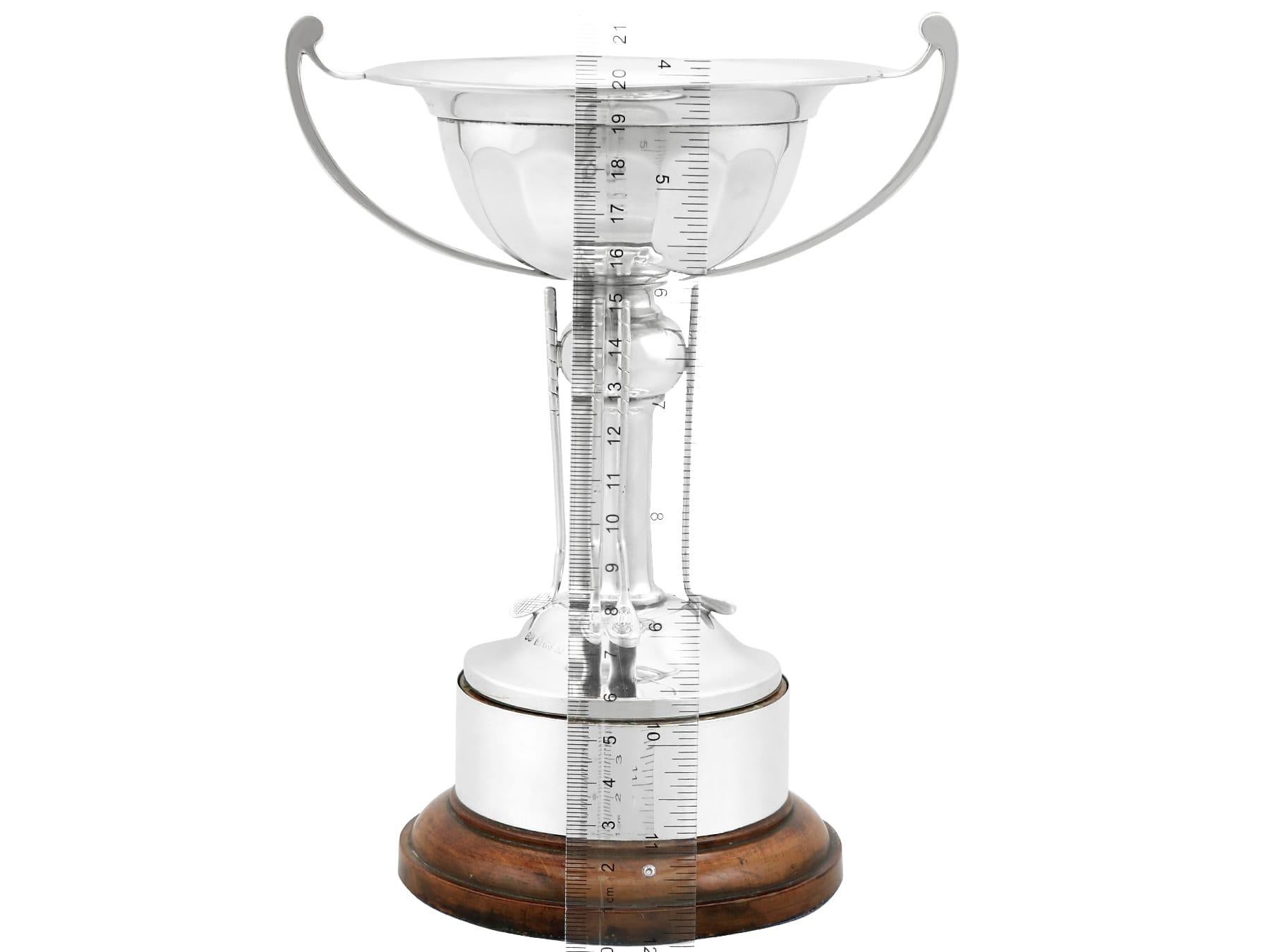 Antique George V Sterling Silver Presentation Golf Theme Trophy Cup For Sale 3