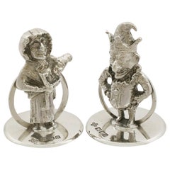 Antique George V Sterling Silver Punch and Judy Card / Menu Holders