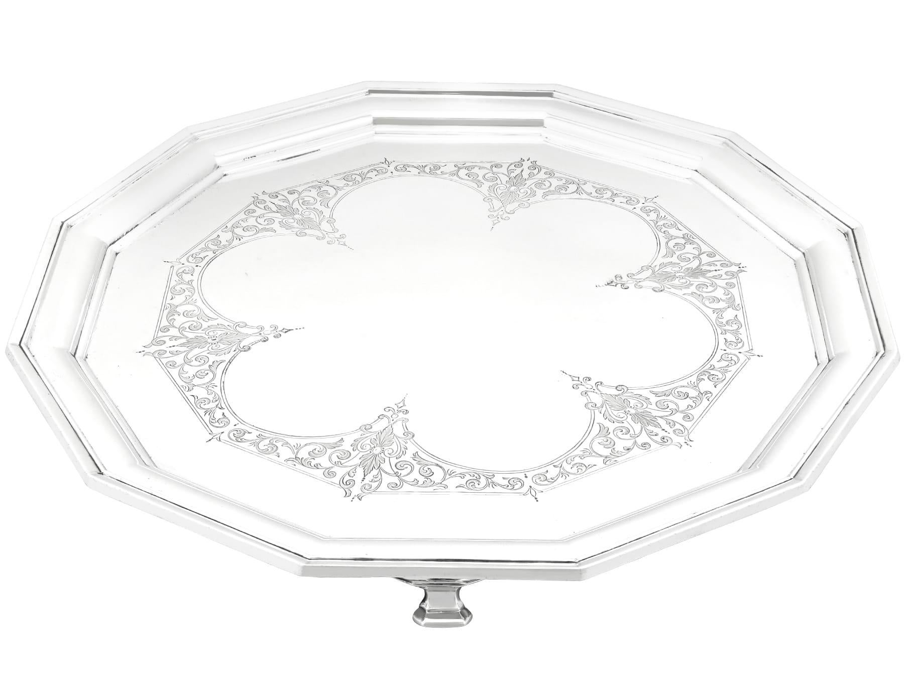 English Antique George V Sterling Silver Salver (1925) For Sale