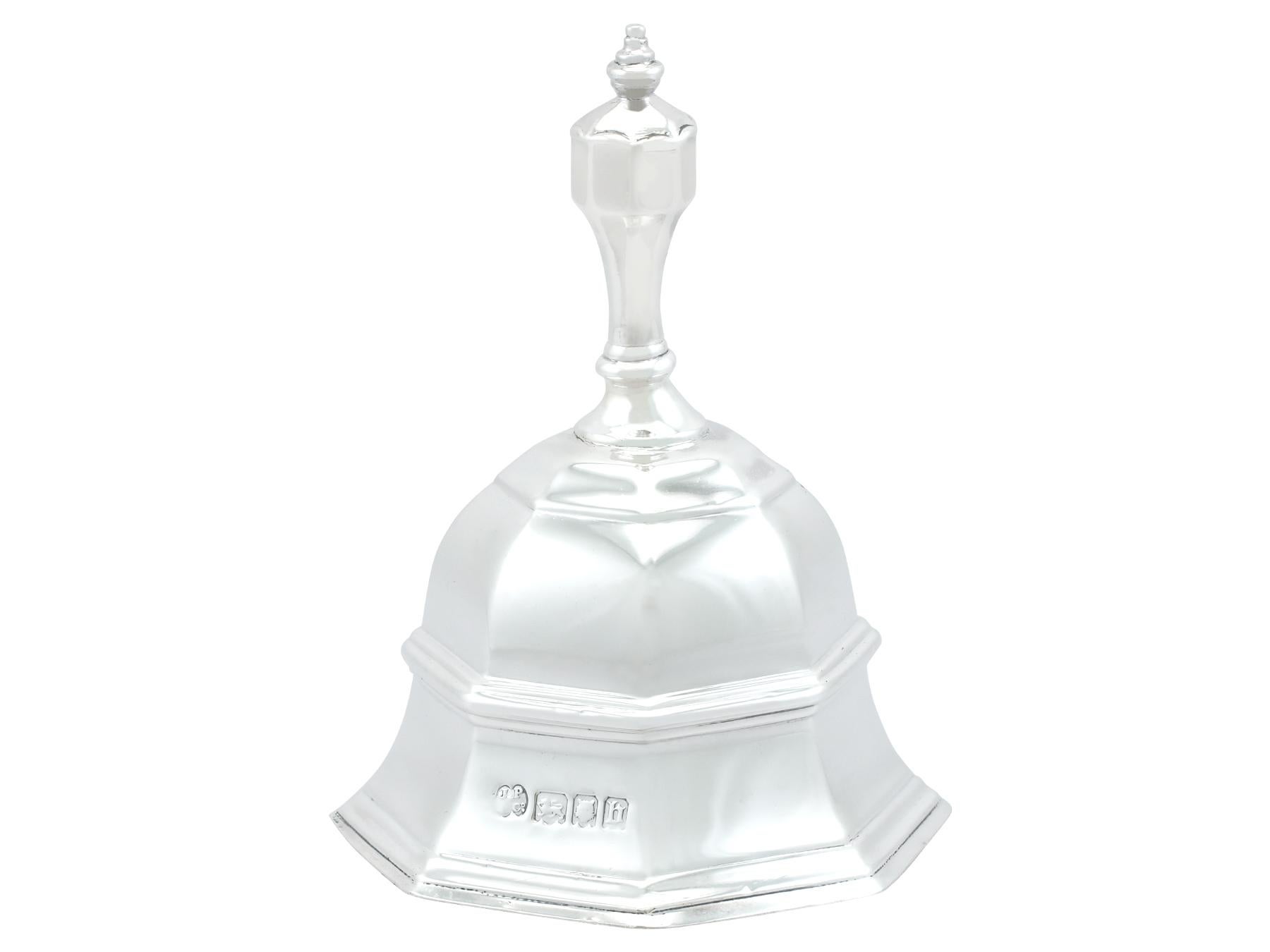 British J Parkes & Co Antique Sterling Silver Table Bell (1917) For Sale