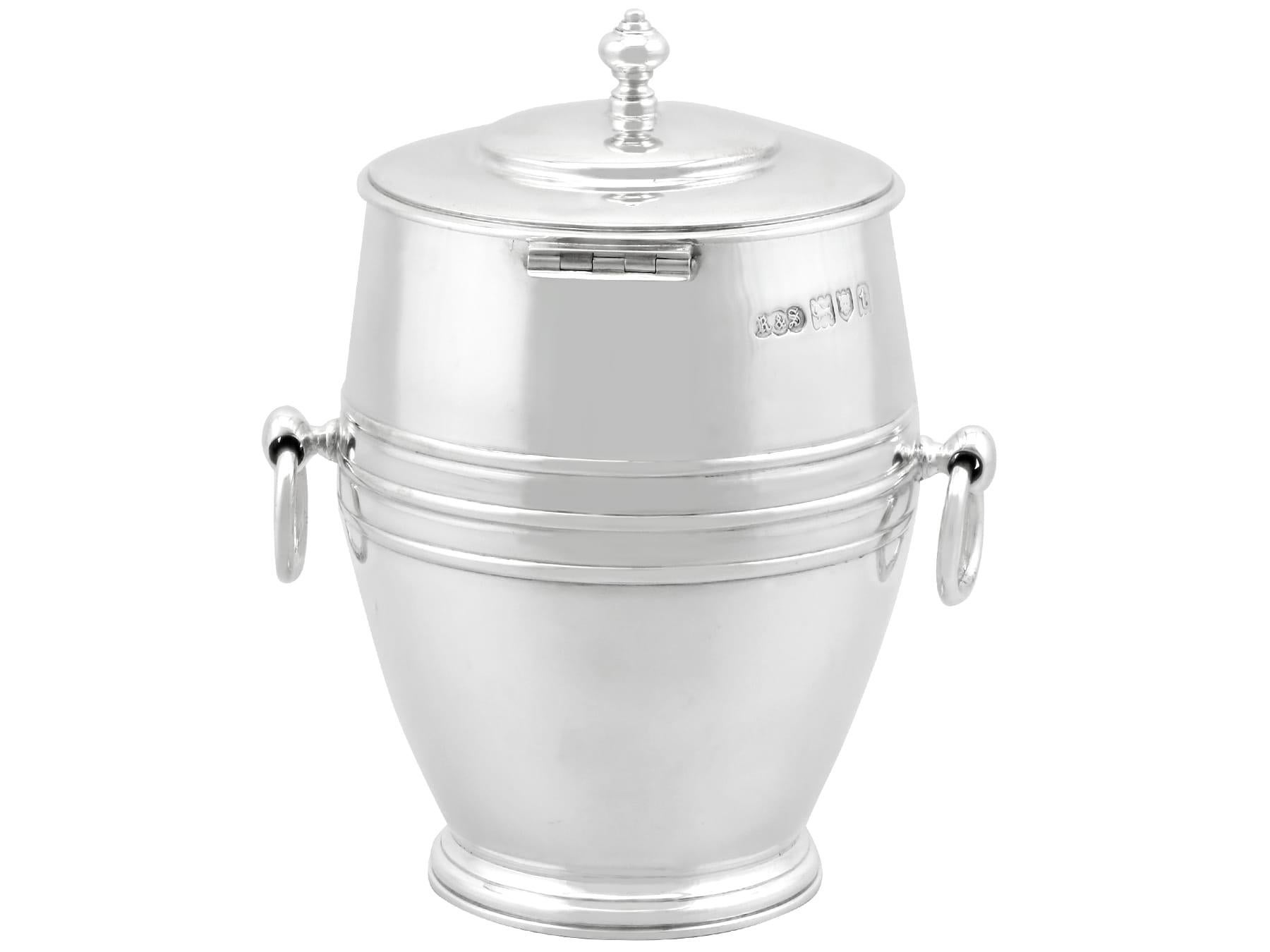 English Antique George V Sterling Silver Tea Caddy and Spoon (1914) For Sale