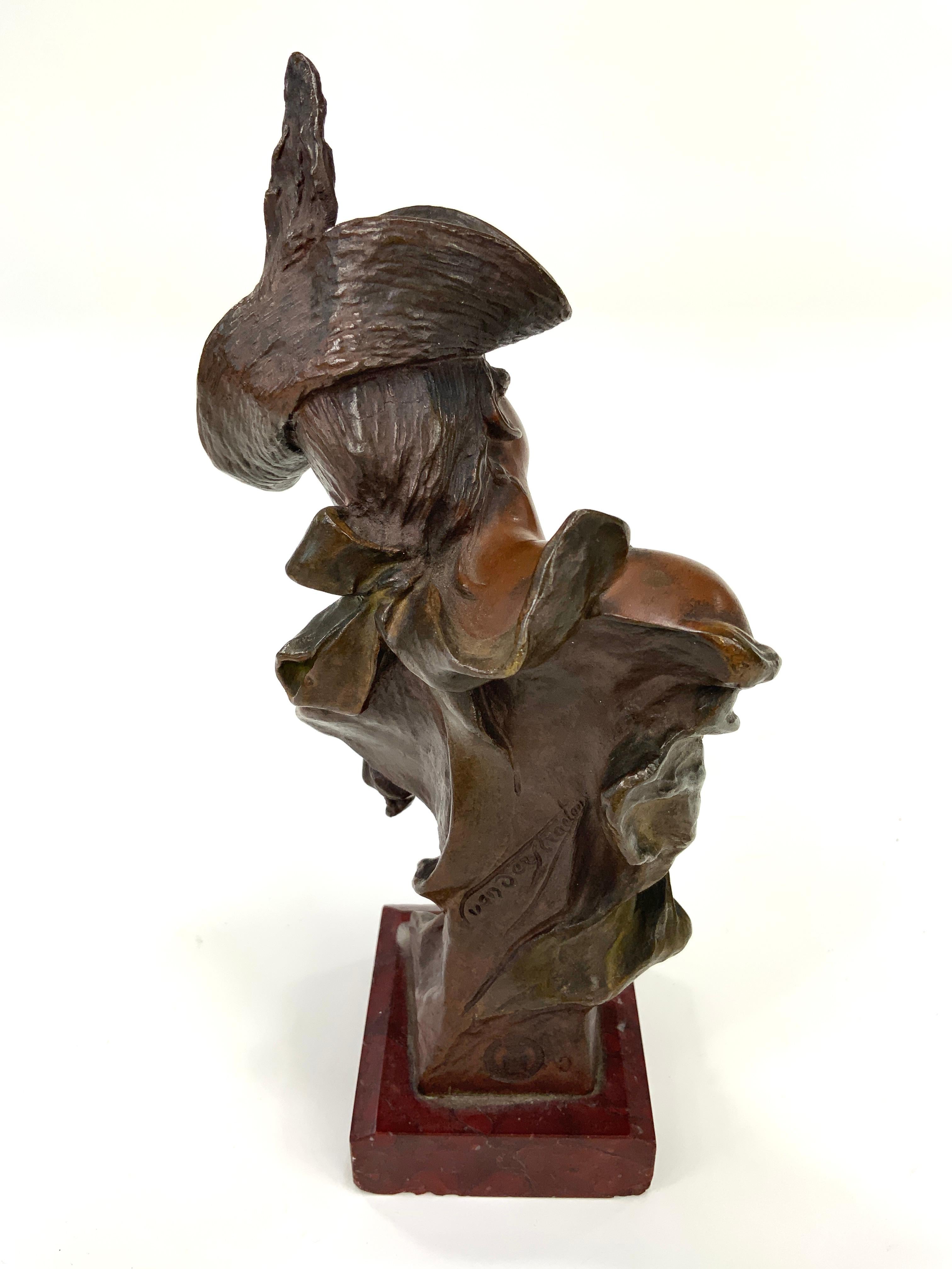 French Antique George van der Straeten Art Nouveau Bronze Bust of Woman with Cherries For Sale
