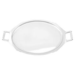 Bandeja para bebidas antigua Jorge VI Art Decó de plata de ley con asas (1937)