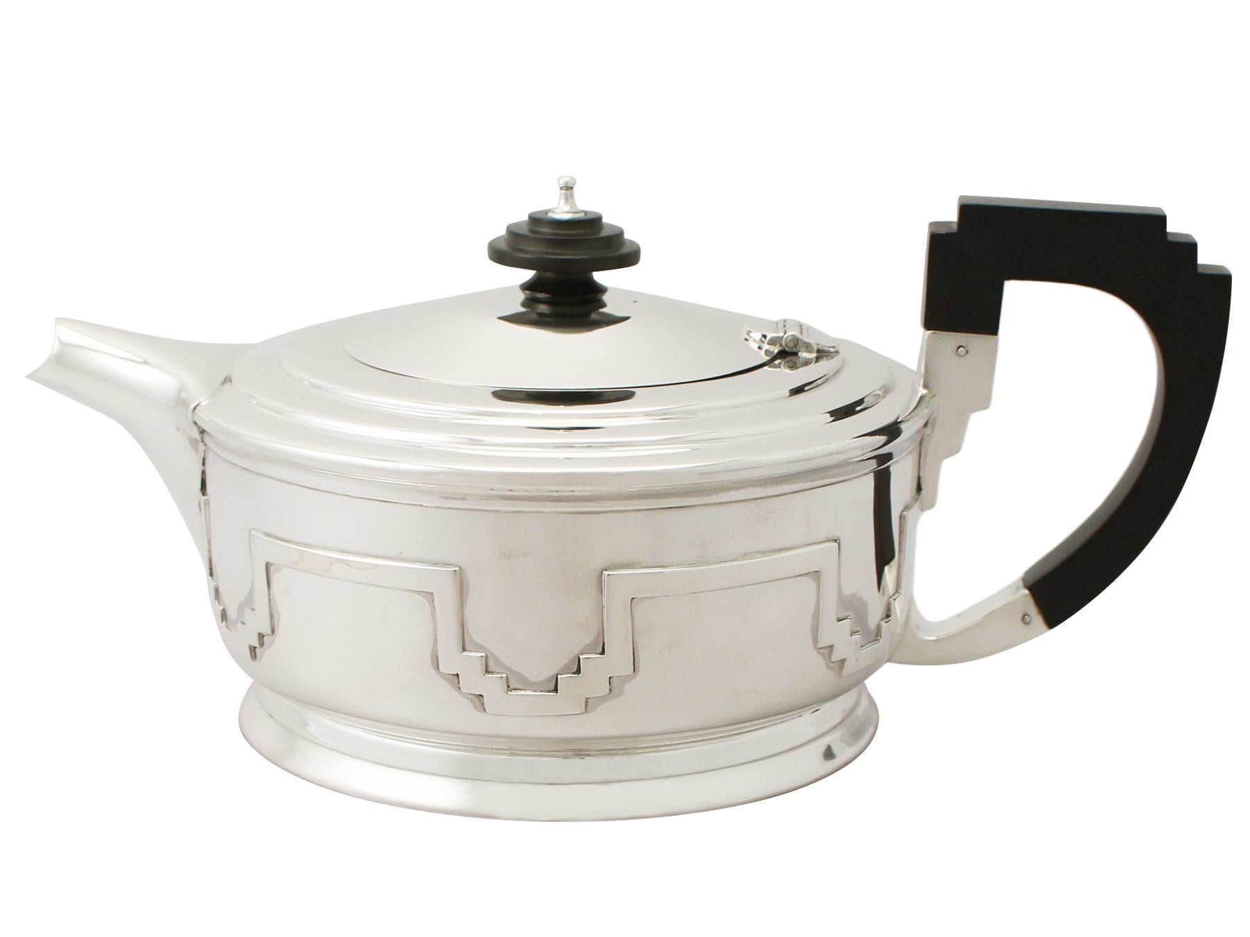 Mid-20th Century Antique George VI Art Deco Sterling Silver Three-Piece Tea Service