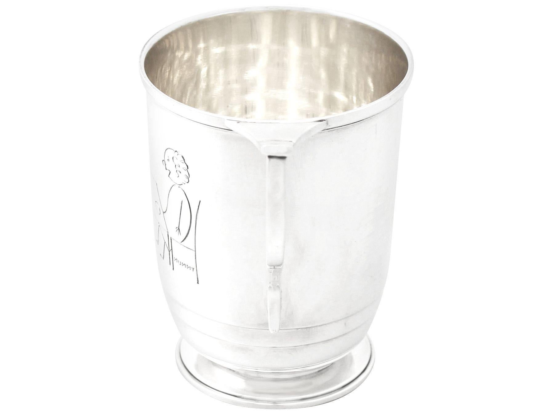 Art Deco Roberts & Belk Ltd Antique English Sterling Silver Christening Mug For Sale