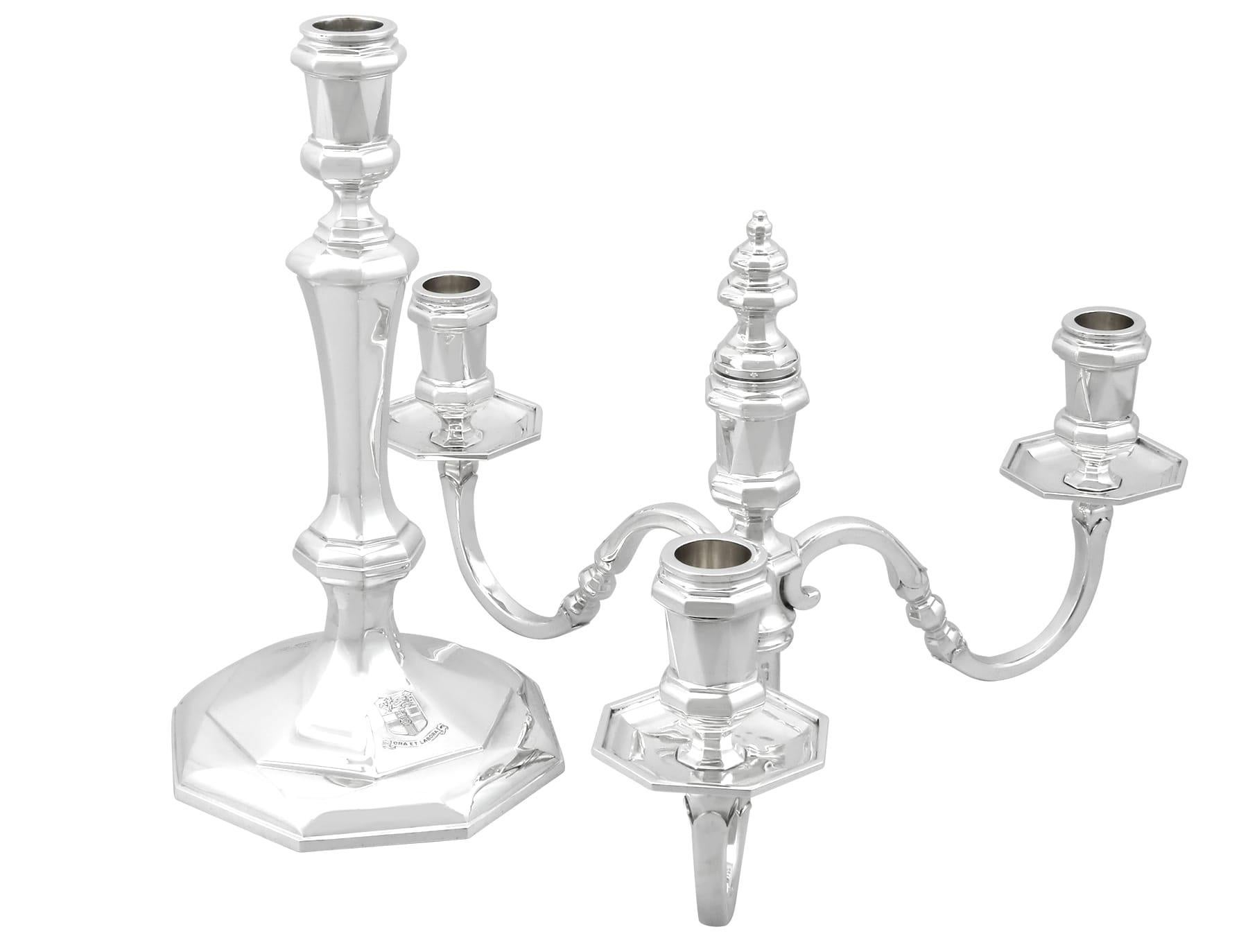 Antiguo candelabro y candeleros de plata de ley Jorge VI (1938) mediados del siglo XX en venta