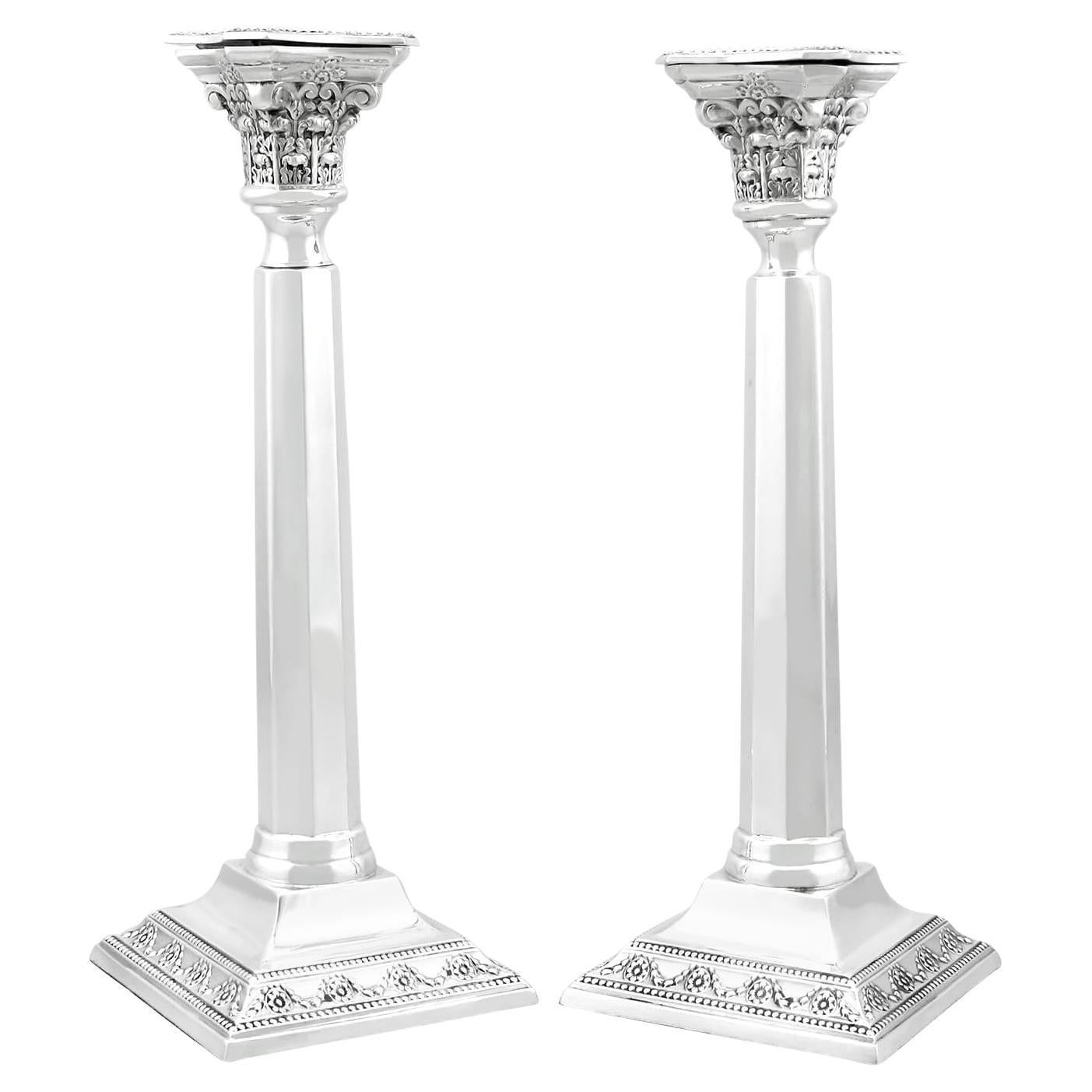 Antique George VI Sterling Silver Candlesticks (1937) For Sale