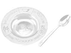 Antique Sterling Silver Christening Bowl and Spoon