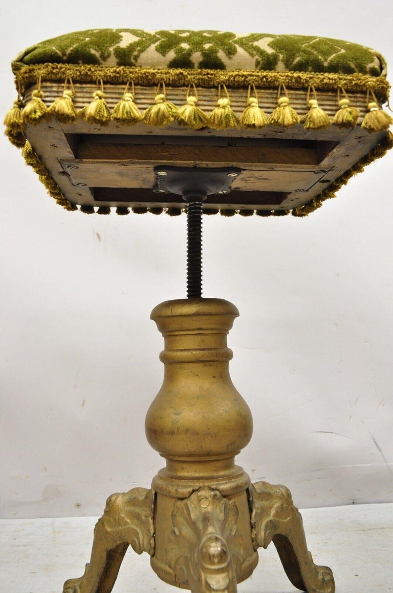 Antique W Archer Victorian Cast Iron Piano Stool with Wood Base