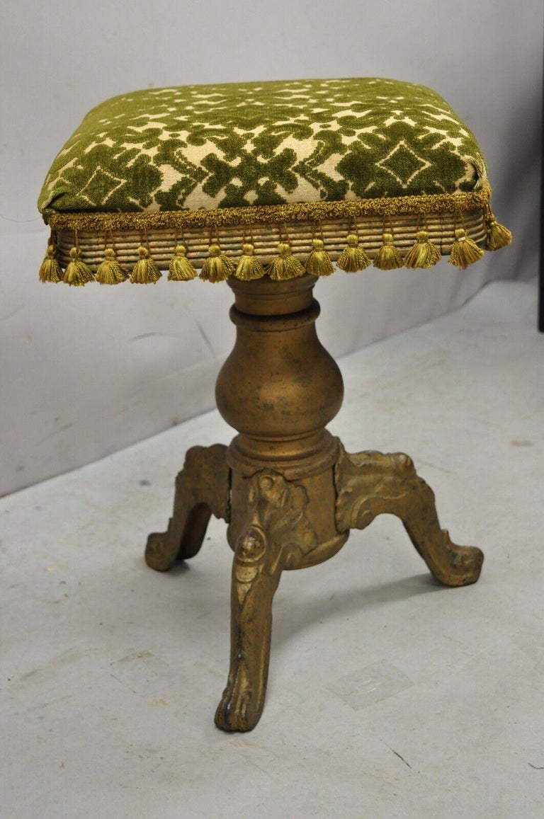 Antique George W Archer Victorian Cast Iron Piano Stool with Wood Base