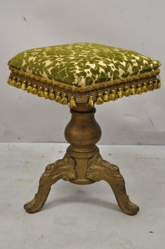 Antique George W Archer Victorian Cast Iron Piano Stool with Wood Base